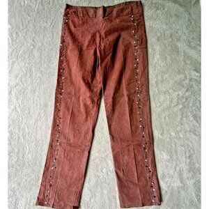 Sandra Joy Faux Suede Custom Pants Gemstones Handmade Waist 32" Boho Hippie